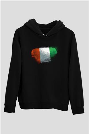 Fildişi Sahili - İvory Coast Bayrağı Baskılı Unisex Siyah Hoodie