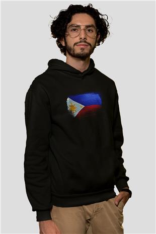 Filipinler - Philippines Bayrağı Baskılı Unisex Siyah Hoodie
