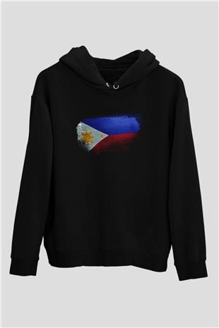 Filipinler - Philippines Bayrağı Baskılı Unisex Siyah Hoodie