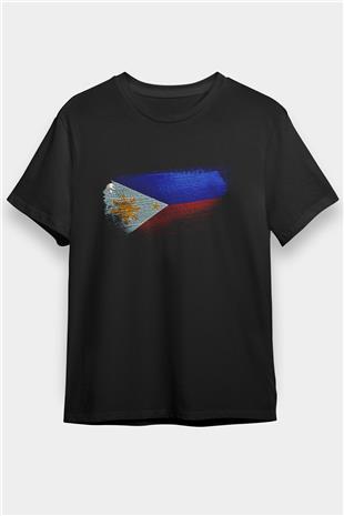 Filipinler - Philippines Bayrağı Baskılı Unisex Siyah Tişört