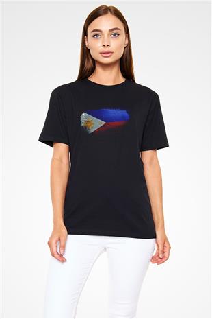 Filipinler - Philippines Bayrağı Baskılı Unisex Siyah Tişört
