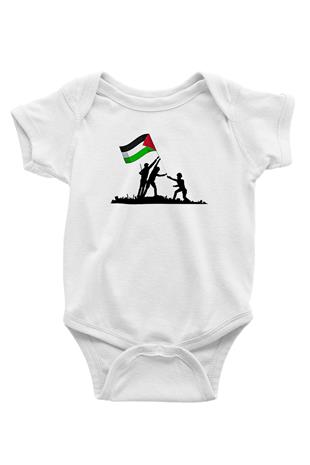 Filistin Baskılı Beyaz Unisex Bebek Body - Zıbın