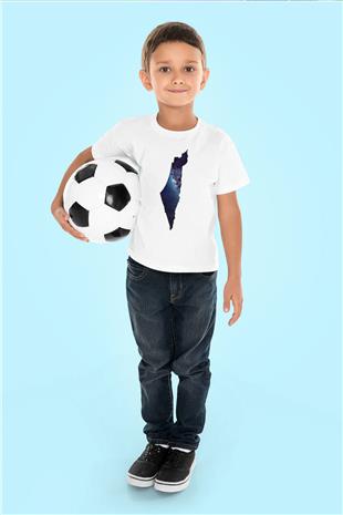 Filistin Baskılı Beyaz Unisex Beyaz Çocuk Tişört - Tshirt