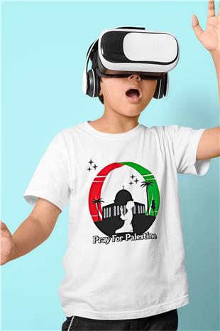 Filistin Baskılı Beyaz Unisex Beyaz Çocuk Tişört - Tshirt