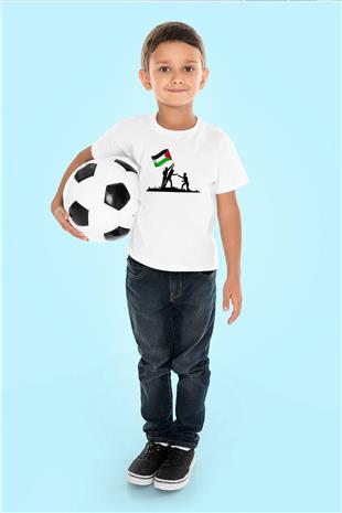 Filistin Baskılı Beyaz Unisex Beyaz Çocuk Tişört - Tshirt
