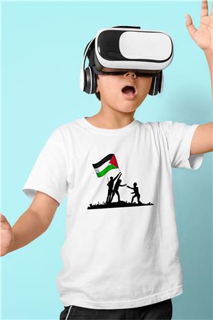 Filistin Baskılı Beyaz Unisex Beyaz Çocuk Tişört - Tshirt