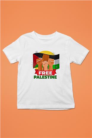 Filistin Baskılı Beyaz Unisex Beyaz Çocuk Tişört - Tshirt