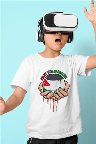 Filistin Baskılı Beyaz Unisex Beyaz Çocuk Tişört - Tshirt