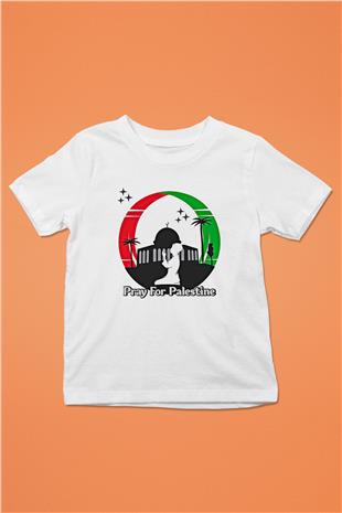 Filistin Baskılı Beyaz Unisex Beyaz Çocuk Tişört - Tshirt