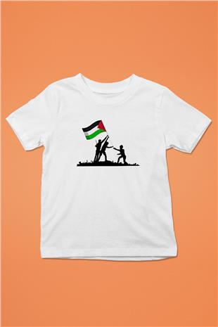 Filistin Baskılı Beyaz Unisex Beyaz Çocuk Tişört - Tshirt