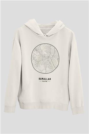Filistin Baskılı Beyaz Unisex Kapüşonlu Sweatshirt