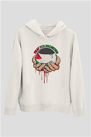 Filistin Baskılı Beyaz Unisex Kapüşonlu Sweatshirt