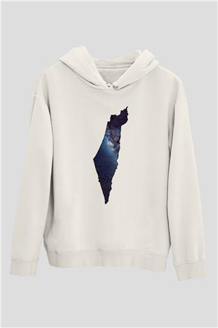 Filistin Baskılı Beyaz Unisex Kapüşonlu Sweatshirt