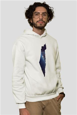Filistin Baskılı Beyaz Unisex Kapüşonlu Sweatshirt