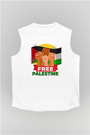 Filistin Baskılı Beyaz Unisex Kolsuz Tişört - Tshirt