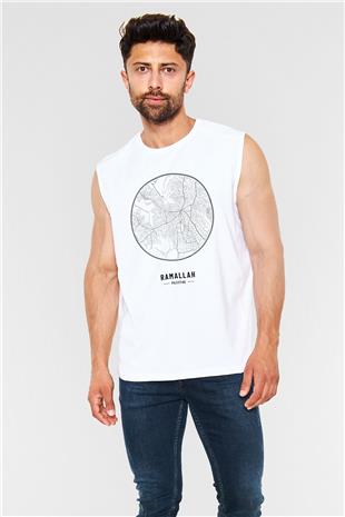 Filistin Baskılı Beyaz Unisex Kolsuz Tişört - Tshirt