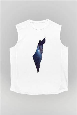 Filistin Baskılı Beyaz Unisex Kolsuz Tişört - Tshirt