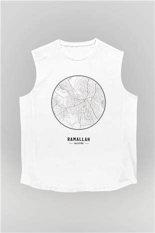 Filistin Baskılı Beyaz Unisex Kolsuz Tişört - Tshirt