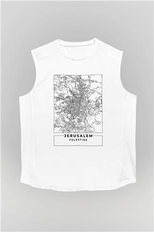 Filistin Baskılı Beyaz Unisex Kolsuz Tişört - Tshirt
