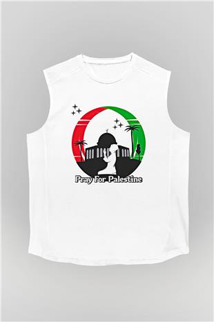 Filistin Baskılı Beyaz Unisex Kolsuz Tişört - Tshirt