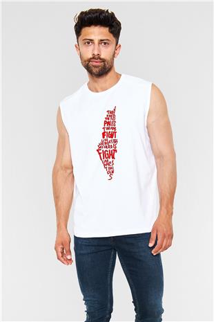 Filistin Baskılı Beyaz Unisex Kolsuz Tişört - Tshirt