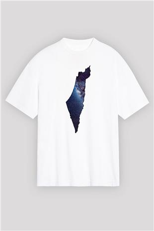 Filistin Baskılı Beyaz Unisex Oversize Tişört - Tshirt