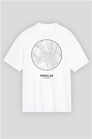 Filistin Baskılı Beyaz Unisex Oversize Tişört - Tshirt