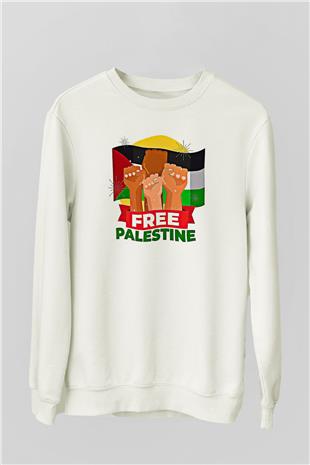 Filistin Baskılı Beyaz Unisex Sweatshirt