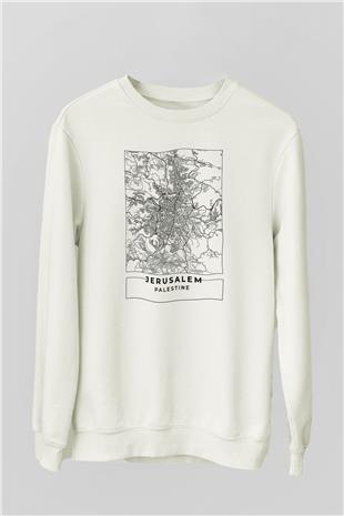 Filistin Baskılı Beyaz Unisex Sweatshirt