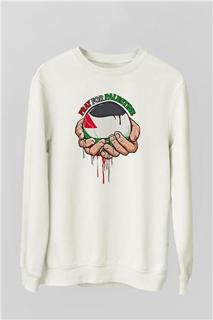 Filistin Baskılı Beyaz Unisex Sweatshirt