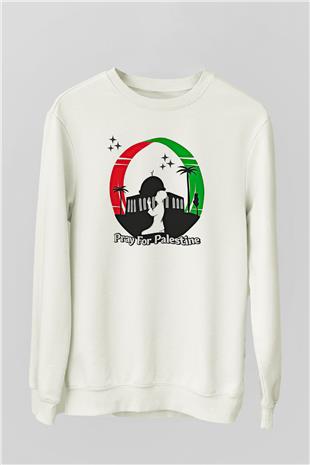 Filistin Baskılı Beyaz Unisex Sweatshirt
