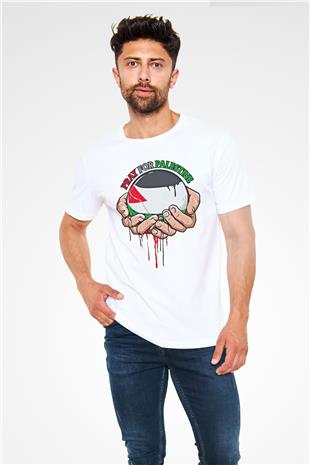 Filistin Baskılı Unisex Beyaz Tişört - Tshirt