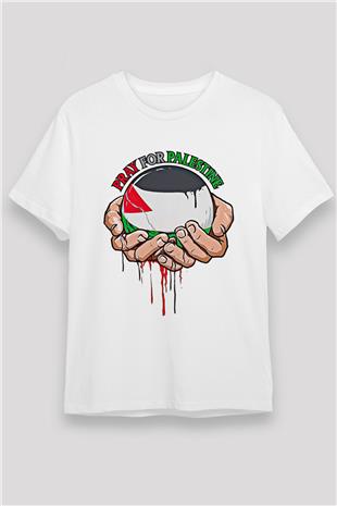 Filistin Baskılı Unisex Beyaz Tişört - Tshirt