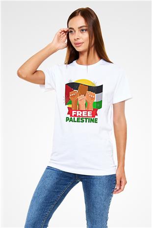 Filistin Baskılı Unisex Beyaz Tişört - Tshirt