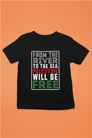 Filistin Baskılı Unisex Siyah Çocuk Tişört - Tshirt