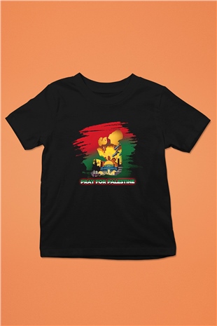 Filistin Baskılı Unisex Siyah Çocuk Tişört - Tshirt