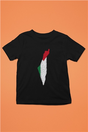 Filistin Baskılı Unisex Siyah Çocuk Tişört - Tshirt