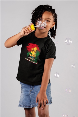 Filistin Baskılı Unisex Siyah Çocuk Tişört - Tshirt