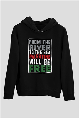Filistin Baskılı Unisex Siyah Kapüşonlu Sweatshirt