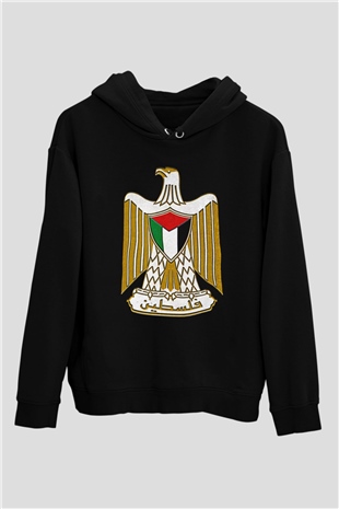 Filistin Baskılı Unisex Siyah Kapüşonlu Sweatshirt