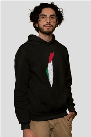 Filistin Baskılı Unisex Siyah Kapüşonlu Sweatshirt