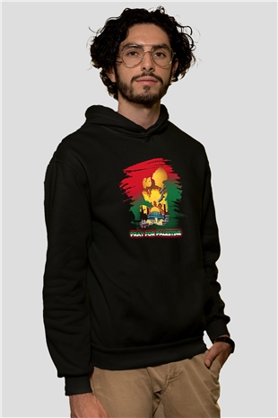 Filistin Baskılı Unisex Siyah Kapüşonlu Sweatshirt