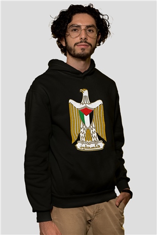 Filistin Baskılı Unisex Siyah Kapüşonlu Sweatshirt