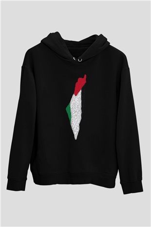 Filistin Baskılı Unisex Siyah Kapüşonlu Sweatshirt