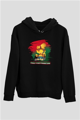 Filistin Baskılı Unisex Siyah Kapüşonlu Sweatshirt