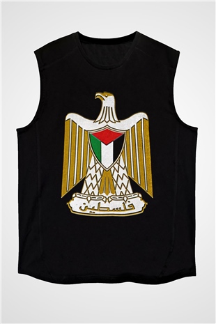 Filistin Baskılı Unisex Siyah Kolsuz Tişört - Tshirt