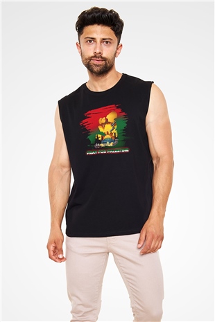 Filistin Baskılı Unisex Siyah Kolsuz Tişört - Tshirt