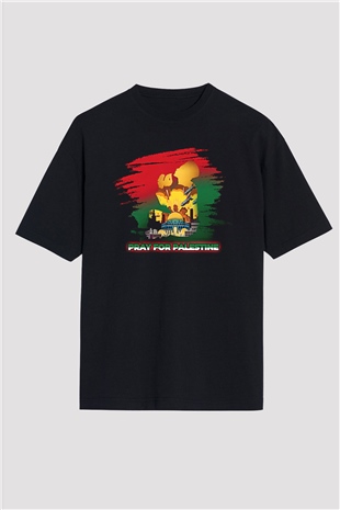 Filistin Baskılı Unisex Siyah Oversize Tişört - Tshirt