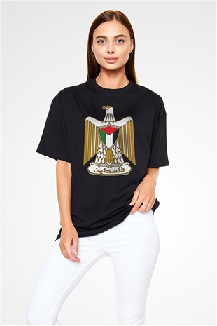 Filistin Baskılı Unisex Siyah Oversize Tişört - Tshirt