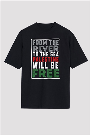 Filistin Baskılı Unisex Siyah Oversize Tişört - Tshirt